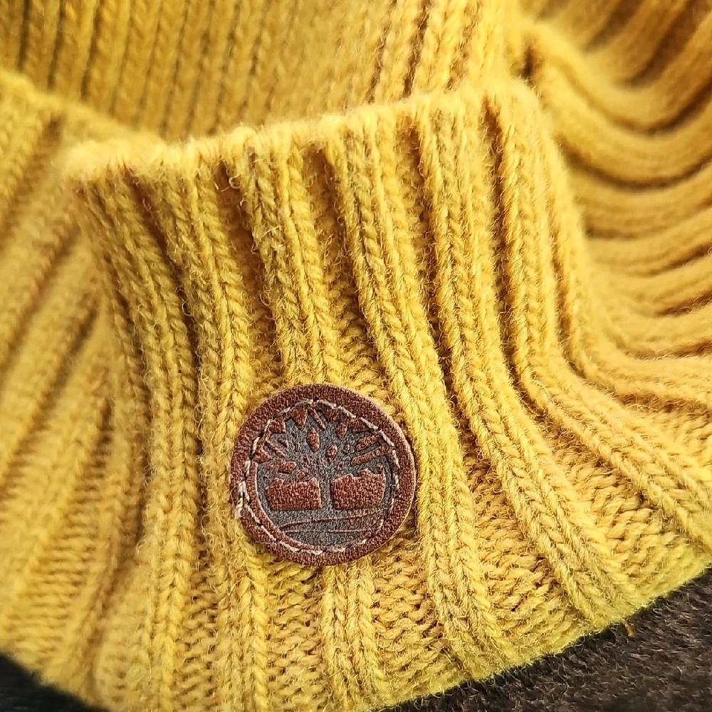 Timberland Vintage Lambswool Mustard Yellow Knit Billed Beanie Unisex